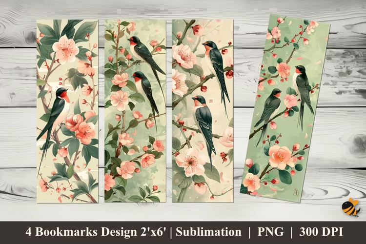 Birds Flowers Bookmarks Sublimation Design