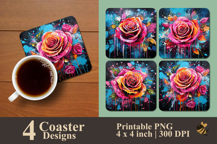 Abstract Rose Graffiti Coaster Sublimation Design
