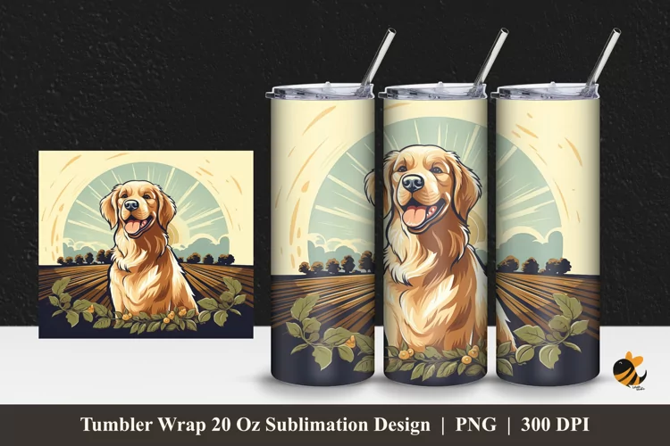 Happy Dog Tumbler Wrap Sublimation Design 1