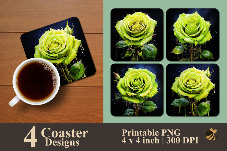 Painting Chartreuse Rose Coaster Sublimation Design