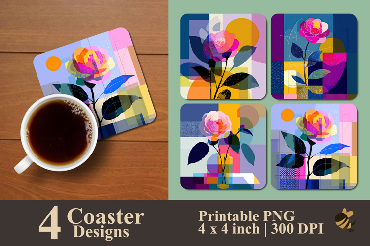 Vivid Floral Blocks Coaster Sublimation Design