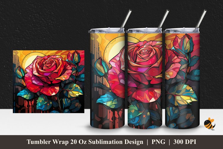 3D Art Rose Tumbler Wrap Sublimation Design 1