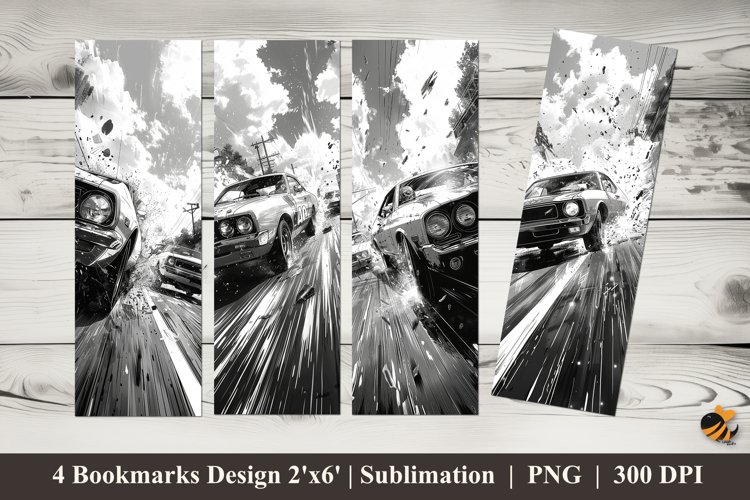 Retro Car Racing Bookmarks Sublimation Design example image 1