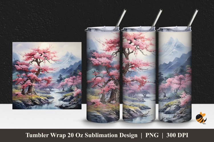Sakura And Panoramic Tumbler Wrap Sublimation Design 1 example image 1
