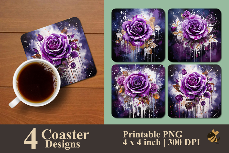 Cool Purple Rose Coaster Sublimation Design