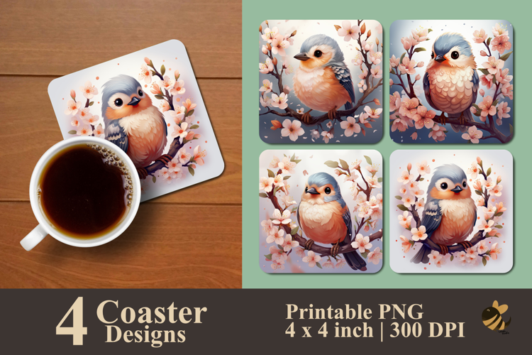 Bird And Flower Coaster Sublimation Design
