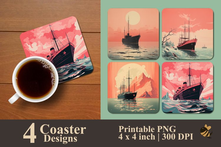 Old Ship Coaster Sublimation Designs example image 1