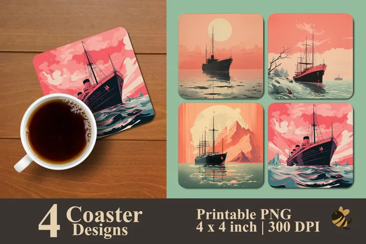 Old Ship Coaster Sublimation Designs