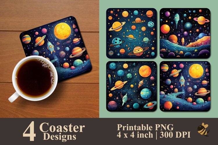 Colorful Space Coaster Sublimation Design