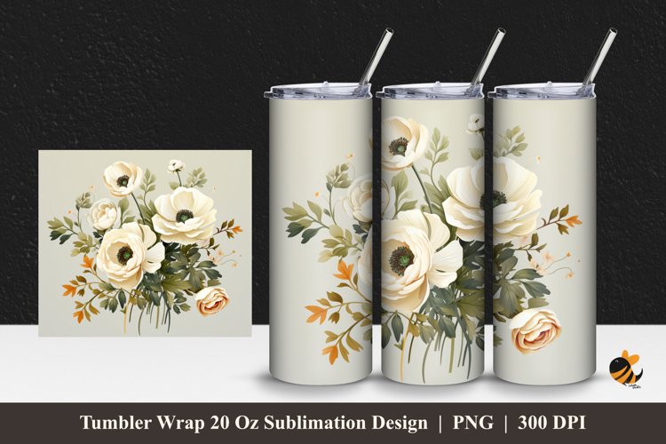 Ranunculus Flower Tumbler Wrap Sublimation Design 1
