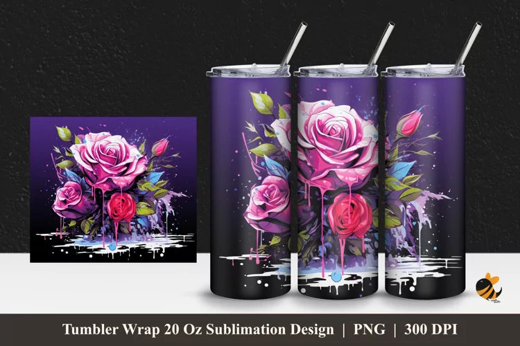 Wet Rose Tumbler Wrap Sublimation Design 1