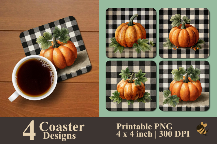 Rustic Autumn Pumpkin Coaster Sublimation Design