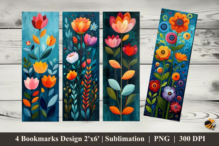 Colorful Flowers Bookmarks Sublimation Design