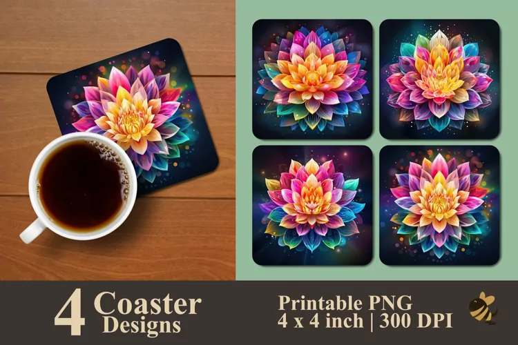 Colorful Lotus Coaster Sublimation Designs
