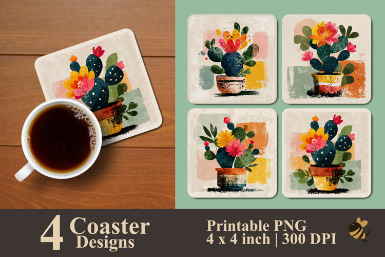 Abstract Cactus Flower Coaster Sublimation Design