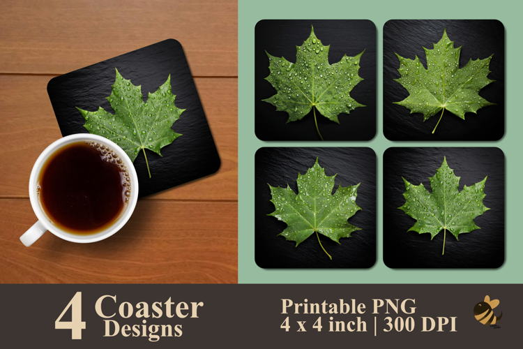 Dews On Maple Leaf Coaster Sublimation Design