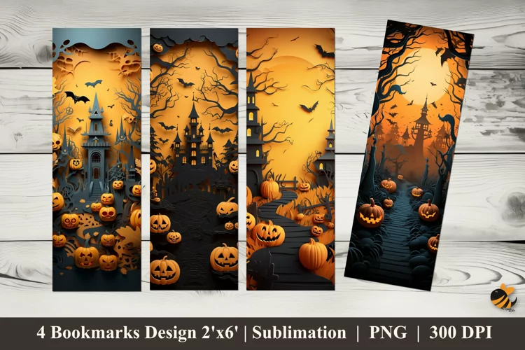 Halloween Orange Bookmarks Sublimation Design