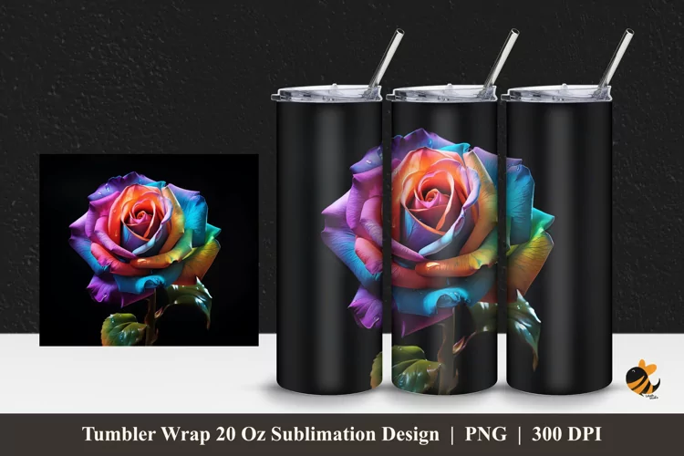 Rose Colorful Tumbler Wrap Sublimation Design 1