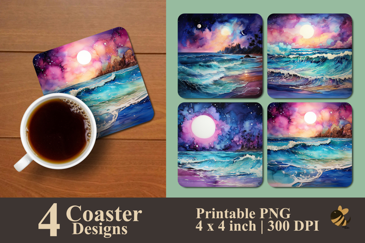 Alcohol Ink Beach Coaster Sublimation Design
