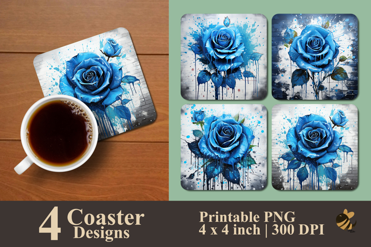 Deep Blue Sea Rose Coaster Sublimation Design