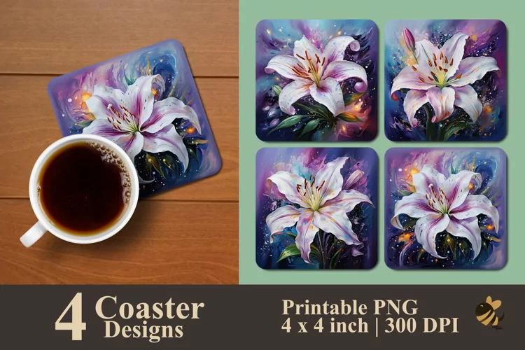 Painting Lily Coaster Sublimation Designs