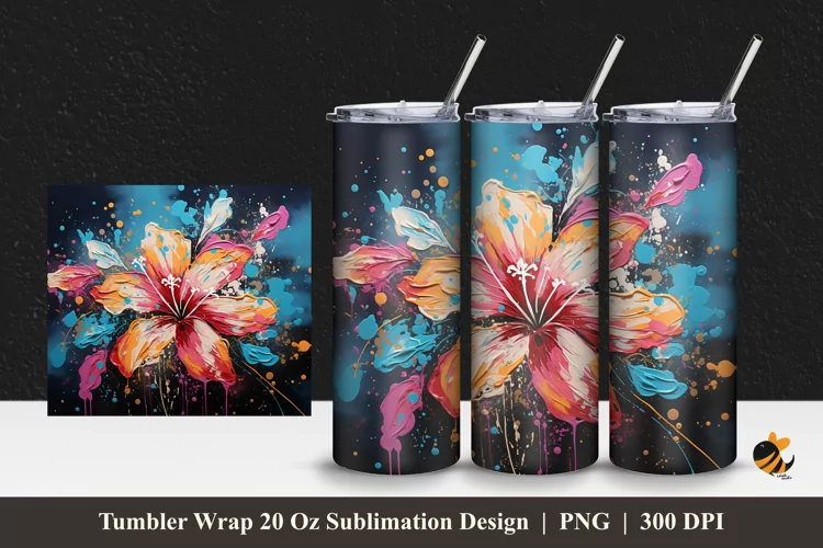 Brush Flower Tumbler Wrap Sublimation Design 1