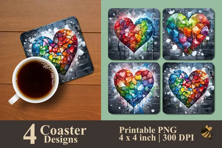 Colorful Love Coaster Sublimation Designs