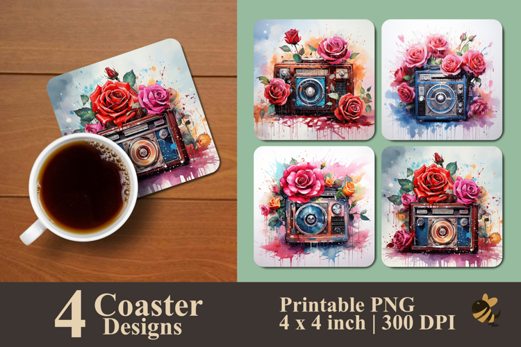 Radio And Rose Coaster Sublimation Design