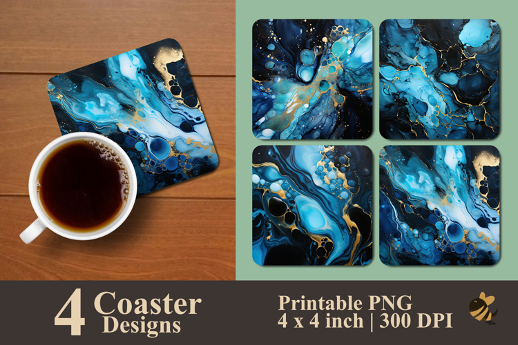 Midnight Pearl Marble Coaster Sublimation Design