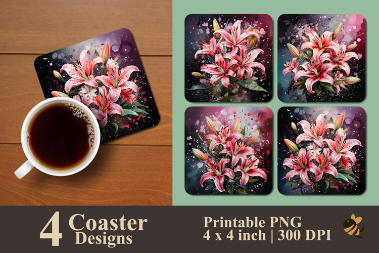 Bouquet Stargazer Lily Coaster Sublimation Design