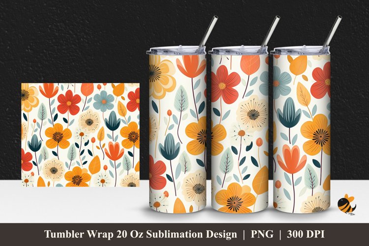 Floral Art Design Tumbler Wrap Sublimation Design 1