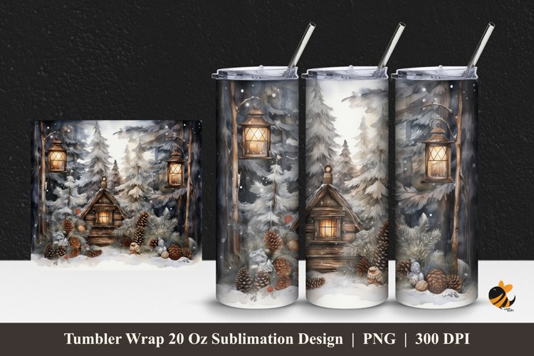Winter Nature Ornament Tumbler Wrap Sublimation Design 1 example image 1