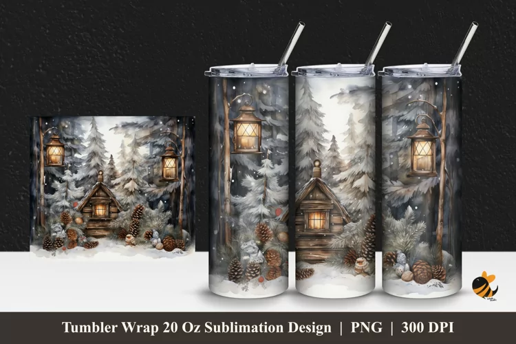 Winter Nature Ornament Tumbler Wrap Sublimation Design 1