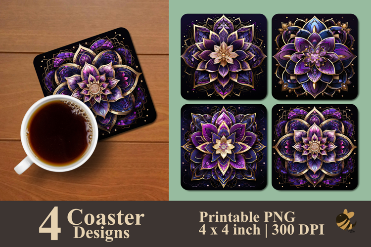 Geometric Lotus Radiance Coaster Sublimation Design