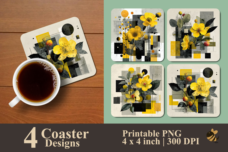 Abstract Floral Composition Coaster Sublimation Design