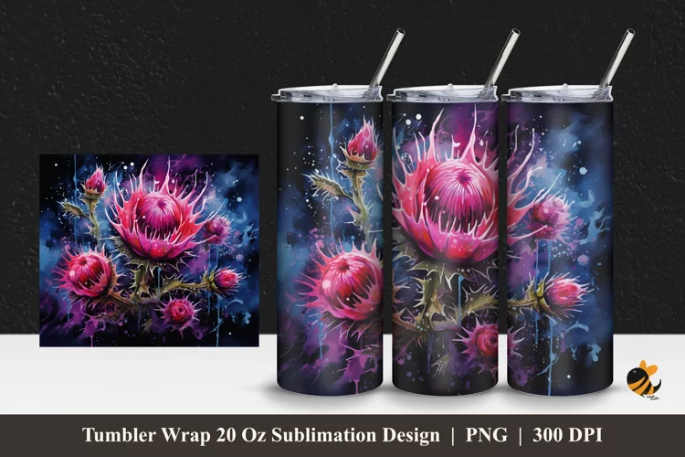 Thistle Flower Tumbler Wrap Sublimation Design 1