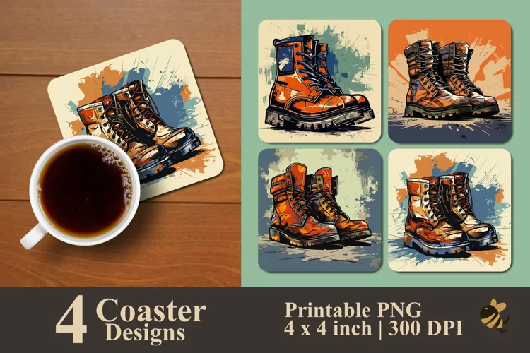 Retro Boot With Effect Coaster Sublimation Designs