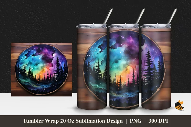 Wood Slice Galaxy Tumbler Wrap Sublimation Design 1