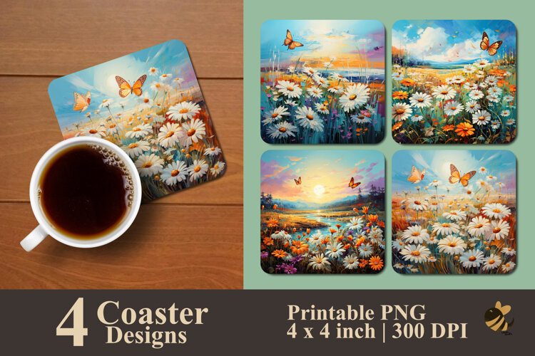 Daisy Meadow Coaster Sublimation Design example image 1