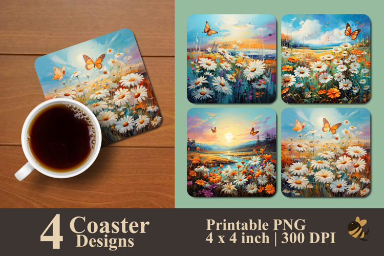 Daisy Meadow Coaster Sublimation Design