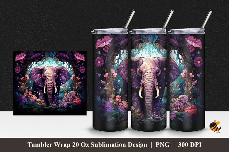 Flowering Elephant Tumbler Wrap Sublimation Design 1 example image 1