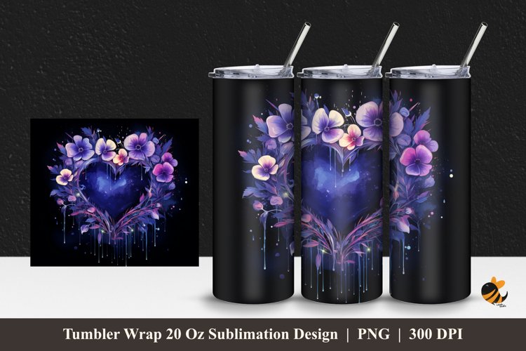 Floral And Love Tumbler Wrap Sublimation Design 1 example image 1