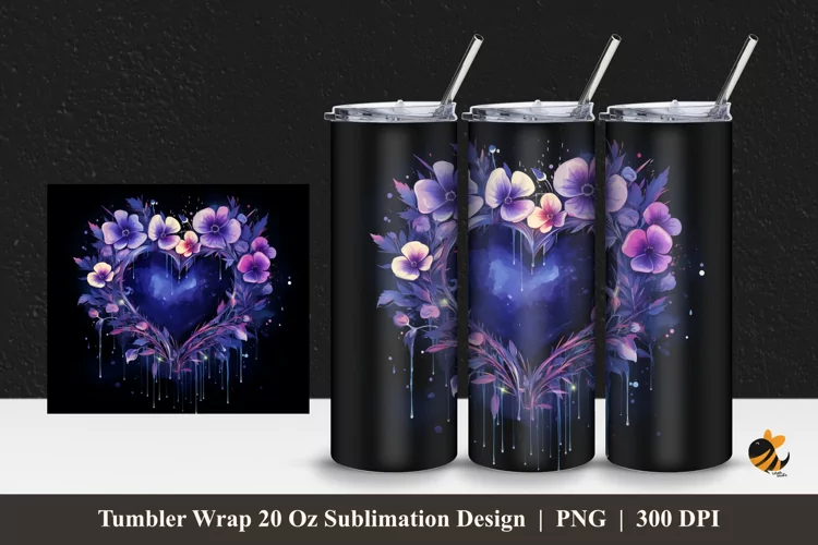 Floral And Love Tumbler Wrap Sublimation Design 1