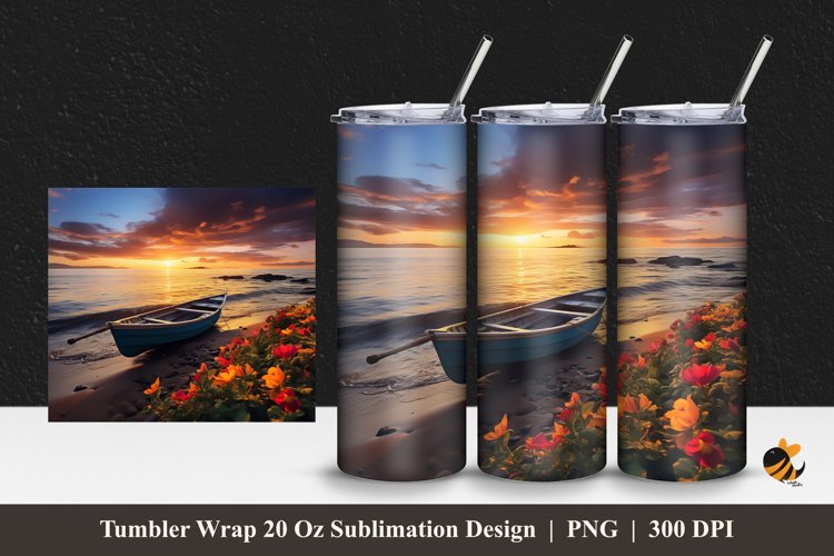 Floral Beach Tumbler Wrap Sublimation Design 1