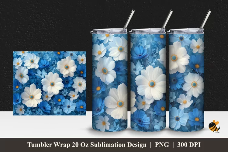 Cosmos Flower Tumbler Wrap Sublimation Design 1