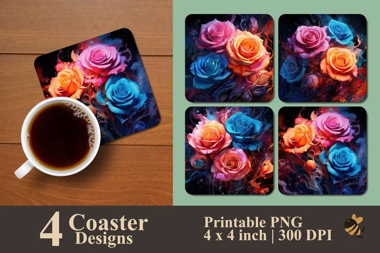 Fiery Rose Color Coaster Sublimation Design