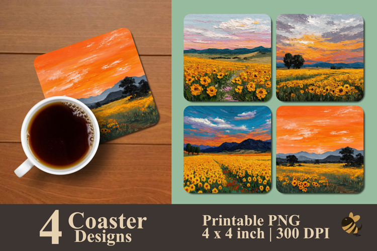 Sunflower Field Coaster Sublimation Design