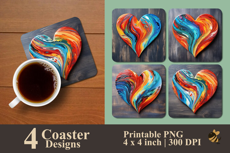 Colorful Heart Coaster Sublimation Design example image 1