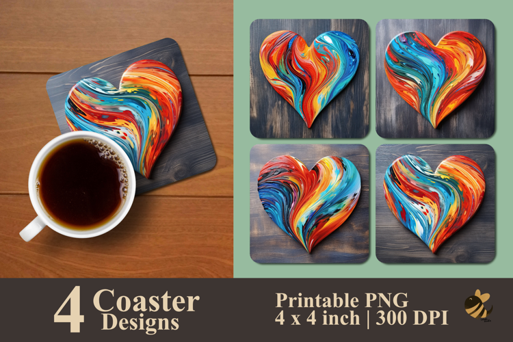 Colorful Heart Coaster Sublimation Design