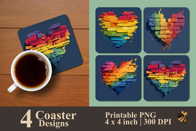 Rainbow Heart Coaster Sublimation Design